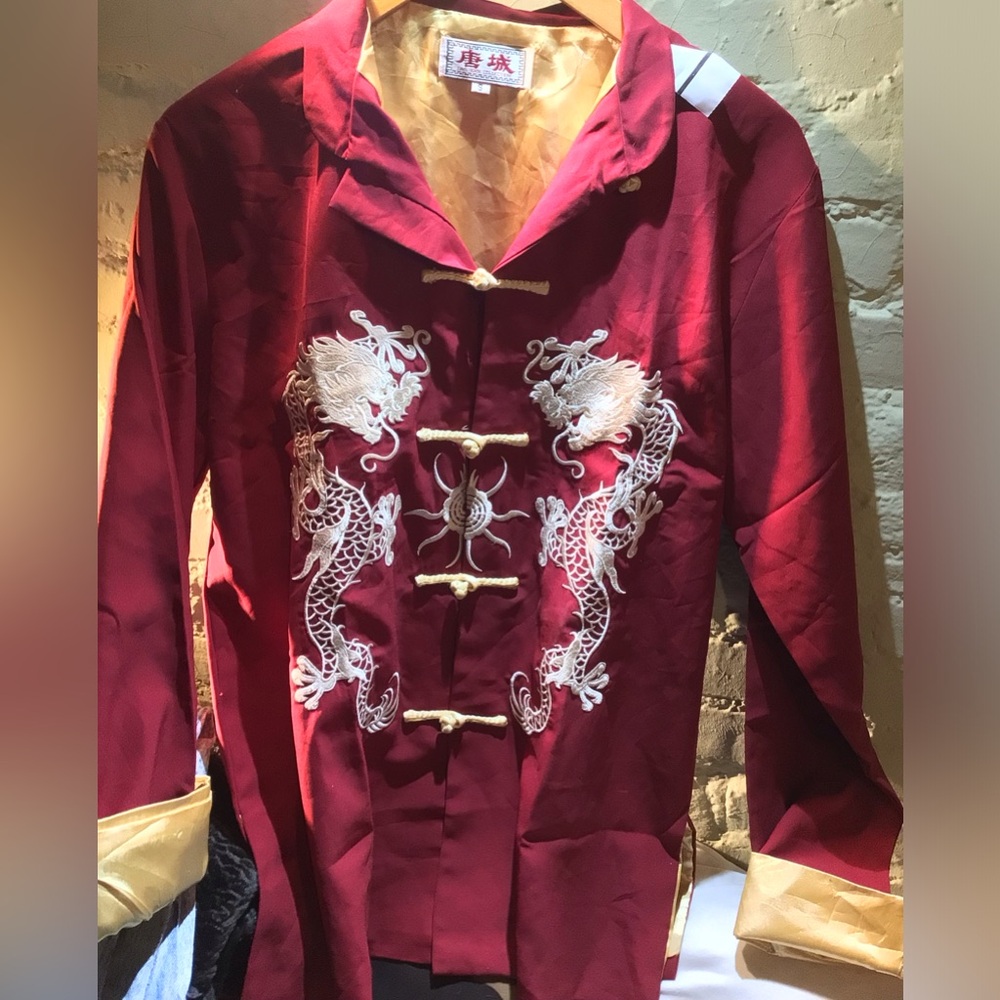 Vintage Chinese silk lined Red Embroidered Dragon Jacket